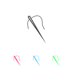Sewing needle with thread icon flat.