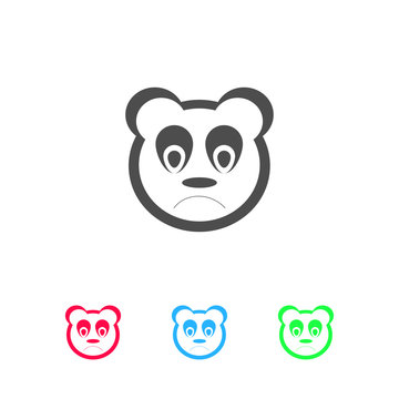 Sad panda icon flat.