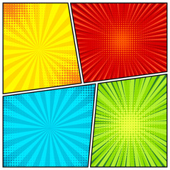 Cartoon comic backgrounds set. Comics book colorful poster with halftone elements. Retro Pop Art style. Vector illustration. © 32 pixels