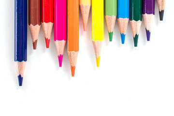 Color pencils isolated on white background.Close up.