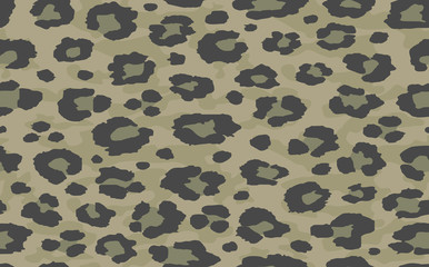 Leopard pattern camouflage green khaki design print seamless vector illustration background. Fur animal skin fashion textile repeat