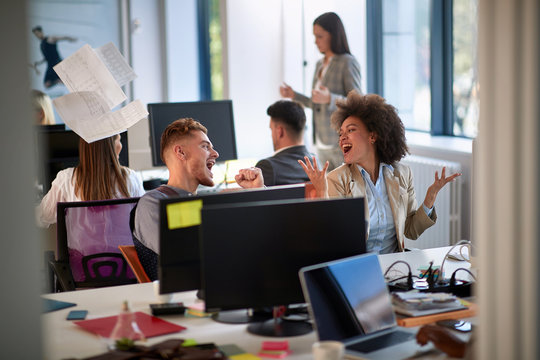 Colleague are celebrating successful finish project.