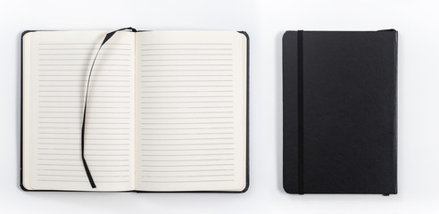 black notebook on white background with clipping path