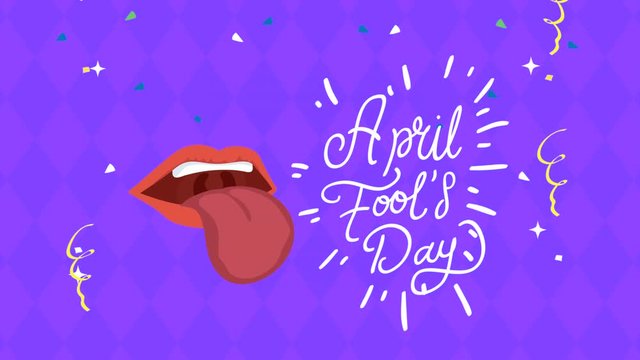 happy fools day card with crazy mouth and lettering