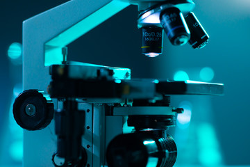 Scientific laboratory close-up. Pandemic disease, healthcare, vaccine research and coronavirus  test concept.