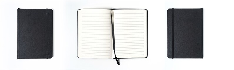 black notebook on white background with clipping path