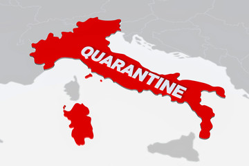 Obraz premium Italy quarantine concept 3D rendering image. Red color map country silhouette. Coronavirus disease COVID-19 infection