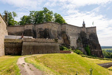 Fototapeta na wymiar The walls of castle Koenigstein in the Saxon Switzerland