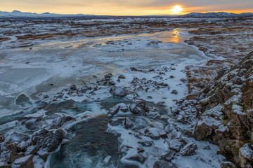 sunrise over the river Iceland