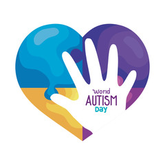 world autism day with heart and hand vector illustration design