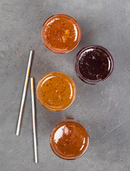 Herbal fruit and berry drink in a  glass, pineapple with Basil, pomegranate with mint, sea...