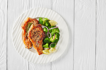 pan fried rib pork chops, flat lay