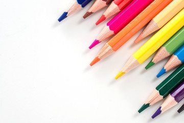 Color pencils isolated on white background.Close up.