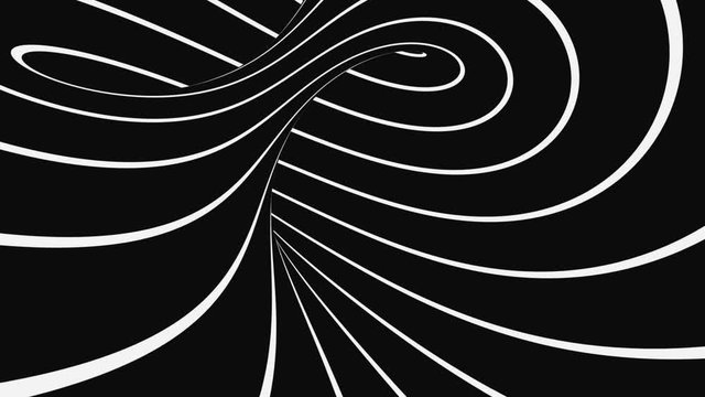 Black and white psychedelic optical illusion. Abstract hypnotic animated background. Spiral geometric looping monochrome wallpaper