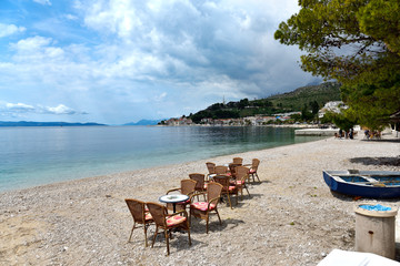 The croatian beach landscape in Podgora town, Dalmatia, Croatia.