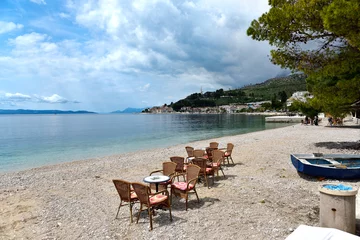 The croatian beach landscape in Podgora town, Dalmatia, Croatia. © gadzius