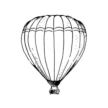 Hot air ballon hand drawn vector illustration, isolated on white background