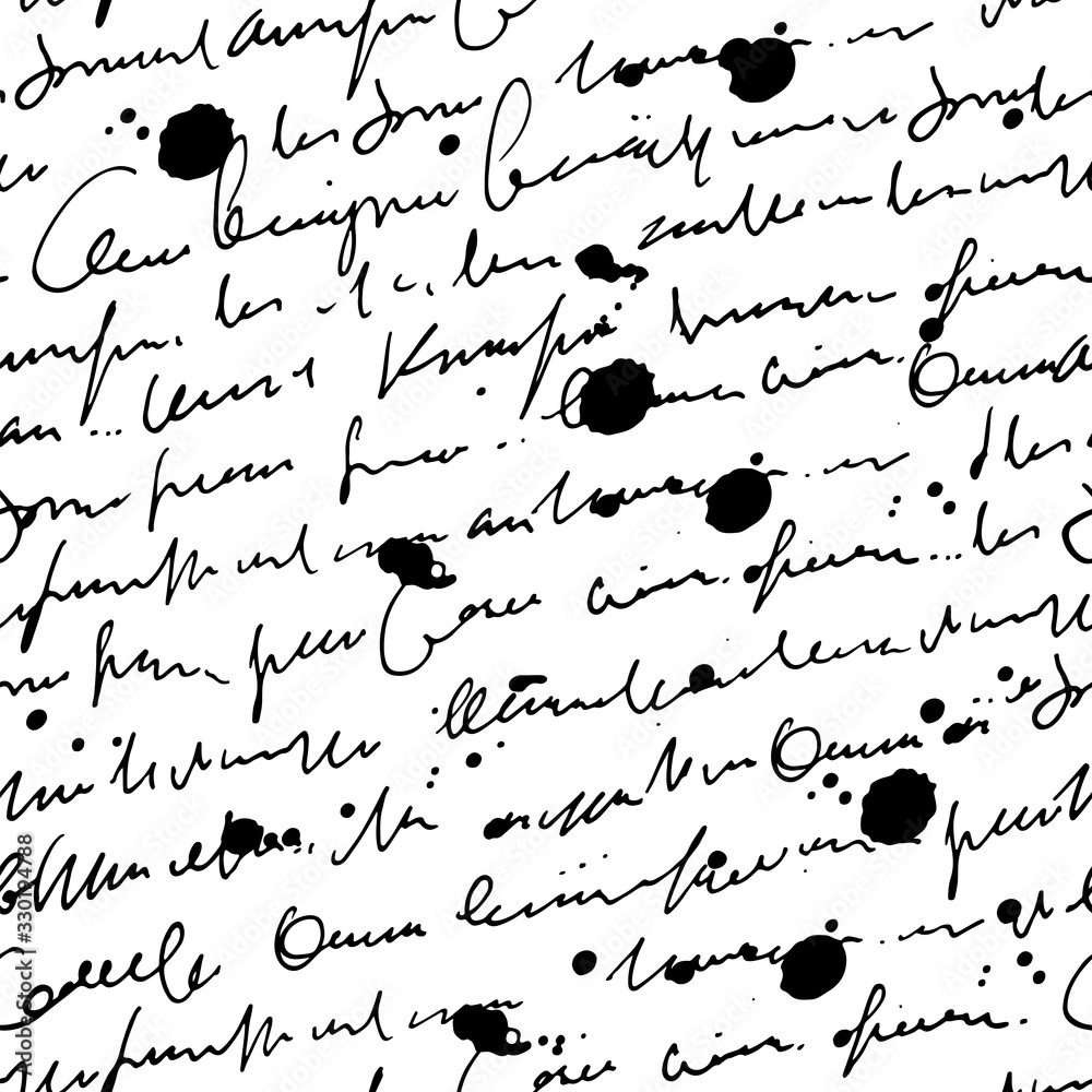 Poster abstract text seamless pattern, imitation of script, hand drawn ink vector letters, handwritten scri