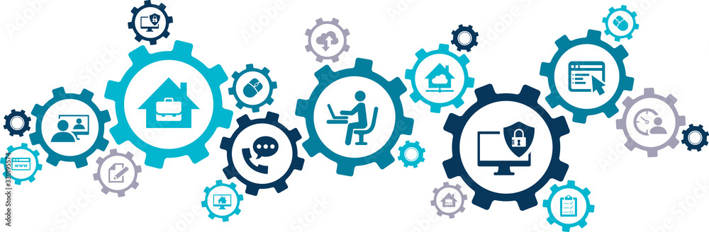 Wall mural home office vector illustration. concept with connected icons related to homeoffice technology, free