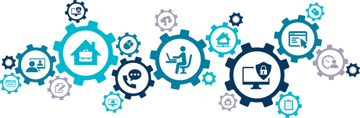 Home office vector illustration. Concept with connected icons related to homeoffice technology, freelance business, working from home