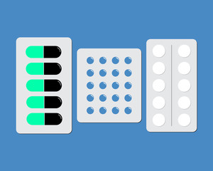 Medication pills, capsules icon. Vector illustration of a wellness symbol with antibiotics, painkillers.