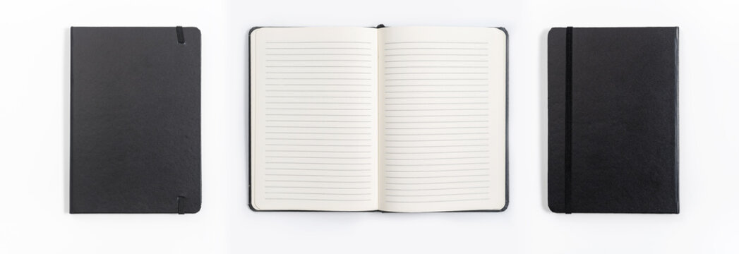 black notebook on white background with clipping path