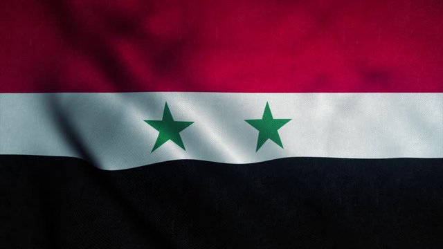 Syrian flag waving in the wind. National flag of Syria. Sign of Syria seamless loop animation. 4K