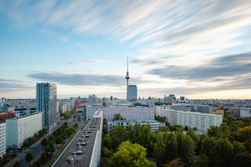 Fototapety  Panorama panoramy Berlina z wieżą telewizyjną o zachodzie słońca, Berlin, Niemcy