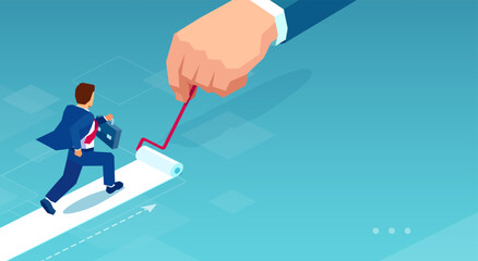 Vector of a big hand painting career path for a running business man