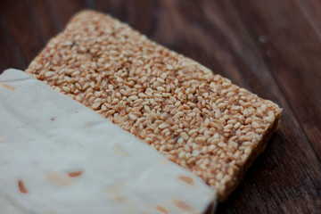 Oriental sweets from Egypt on a wooden background