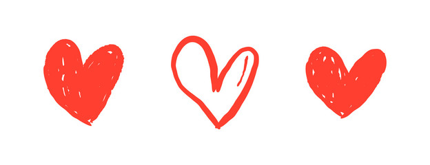 Hand drawn hearts. Heart doodle illustrations. Romance and love sketchy drawings.