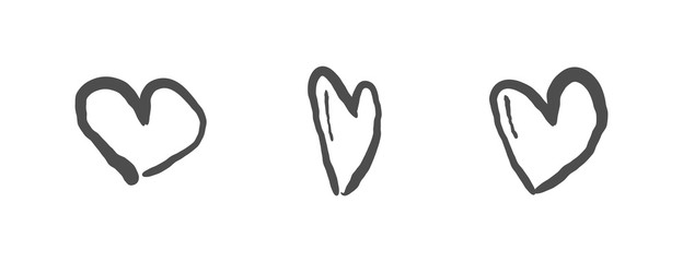 Hand drawn hearts. Heart doodle illustrations. Romance and love sketchy drawings.