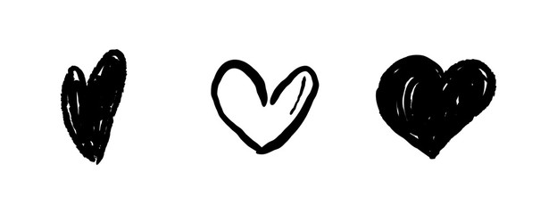Hand drawn hearts. Heart doodle illustrations. Romance and love sketchy drawings.