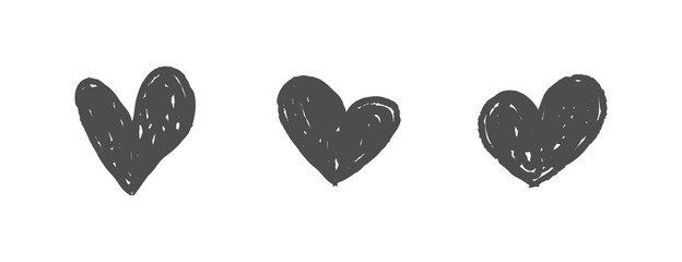 Hand drawn hearts. Heart doodle illustrations. Romance and love sketchy drawings.