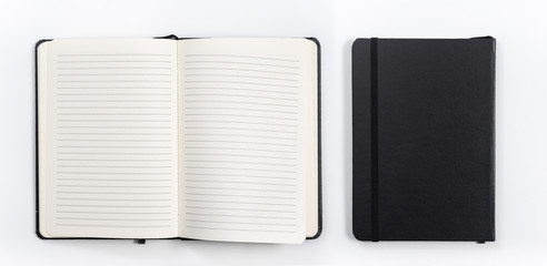 black notebook on white background with clipping path