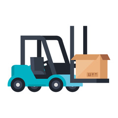 box package cargo in forklift isolated icon vector illustration design