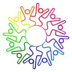 Teamwork yoga people round outline colorful vector 