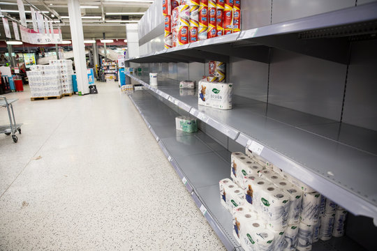 Espoo, Finland - 13 of march 2020: Empty shelves of supermarkets in Espoo, Finland. People stockpiling during Coronavirus pandemic 