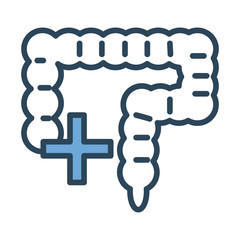 large intestine human organ half line and color style icon