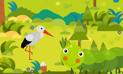 cartoon scene with different european animals in the forest illustration