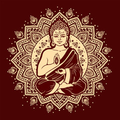 Fototapeta na wymiar Vintage vector illustration of meditating Buddha and mandala