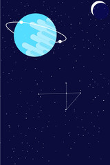 Fototapeta na wymiar Night landscape illustration in flat style with design crescent moon and stars in the galaxy night view abstract shape. Beautiful galaxy background. Template for mobile phone screen saver theme