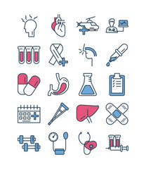 bundle of medical half line and color style set icons