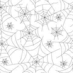 Seamless pattern of spider web, Cobweb drawing. Vector stock illustration isolated on white background for Halloween design. Spider web element,spooky, scary, horror halloween decor. Silhouette.