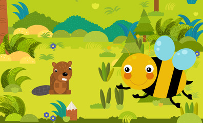 Naklejka premium cartoon scene with different european animals in the forest illustration