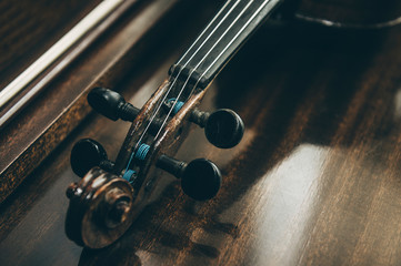 Old Violin music instrument of orchestra closeup