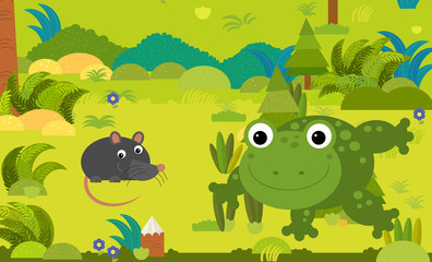 cartoon scene with different european animals in the forest illustration