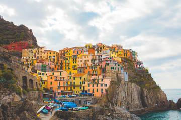 Fototapeta na wymiar Manarola, village of Cinque Terre, Italy. Cinque Terre, SP Italy - 29 03 2016