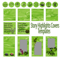 Set of light green story highlights covers and templates for bloggers.  For best decoration of your texts and photos. Suitable for housewife and plant lover.