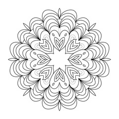 Easy mandala like flower or star, basic and simple mandalas coloring book for adults, seniors, and beginner. Digital drawing. Floral. Flower. Oriental. Book Page.